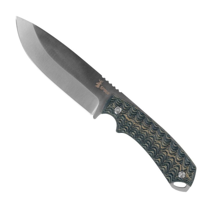 Couteau Bushcraft SPIKA Bushmaster Dogtooth Lame Acier D2 Manche Pakkawood Etui Cuir SPIKBUFB100 - Livraison Gratuite