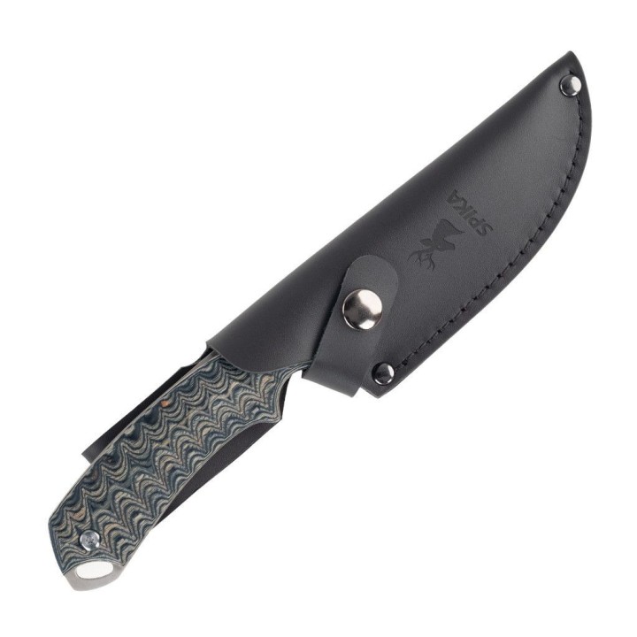 Couteau Bushcraft SPIKA Bushmaster Dogtooth Lame Acier D2 Manche Pakkawood Etui Cuir SPIKBUFB100 - Livraison Gratuite