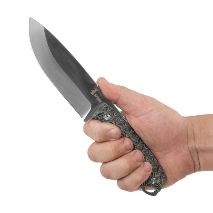 Couteau Bushcraft SPIKA Bushmaster Dogtooth Lame Acier D2 Manche Pakkawood Etui Cuir SPIKBUFB100 - Livraison Gratuite