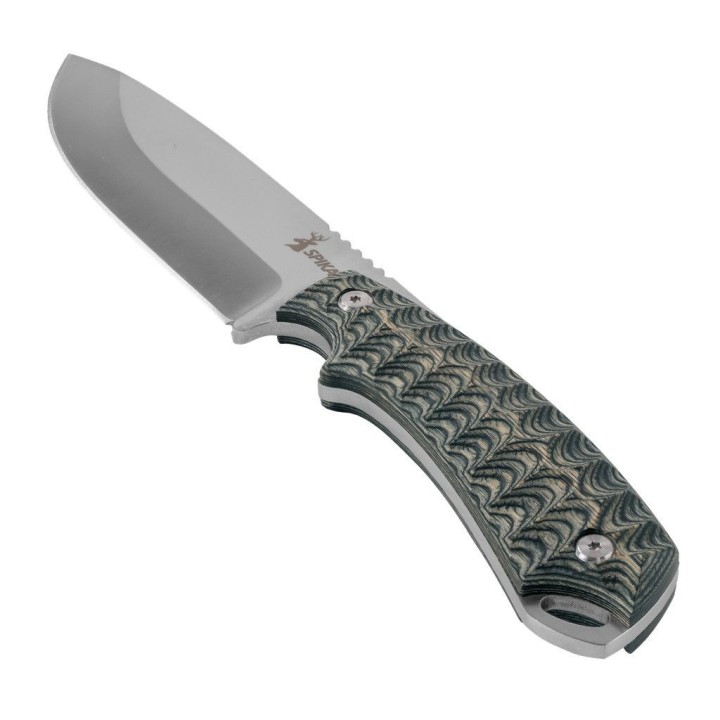 Couteau Bushcraft SPIKA Bushmaster Dogtooth Lame Acier D2 Manche Pakkawood Etui Cuir SPIKBUFB100 - Livraison Gratuite