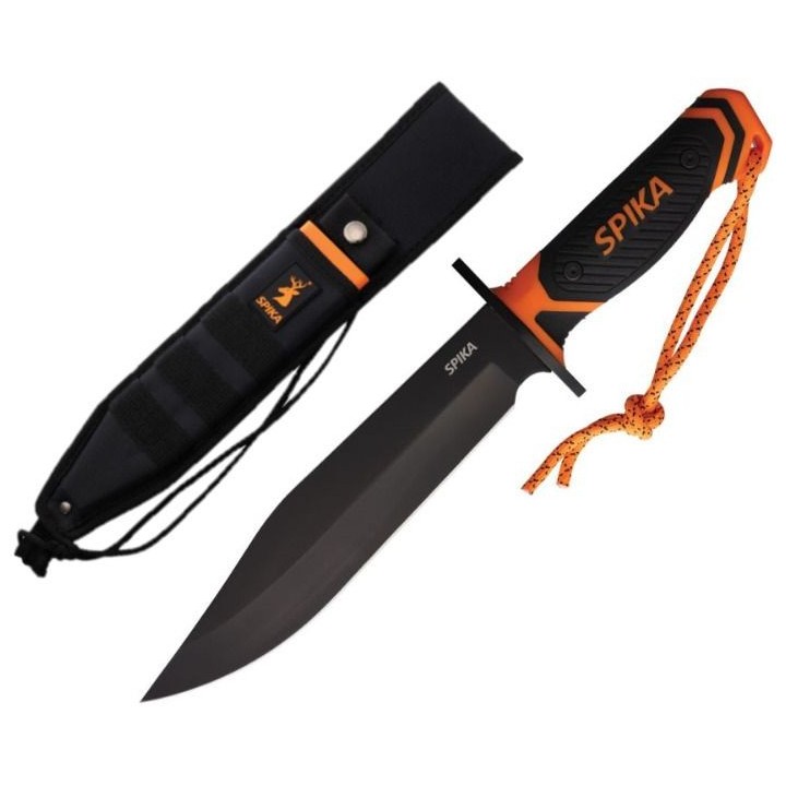 Couteau Bowie SPIKA Command Lame Acier 420 Noire Manche Orange/Noir Etui Nylon SPIKCMBW01B - Livraison Gratuite