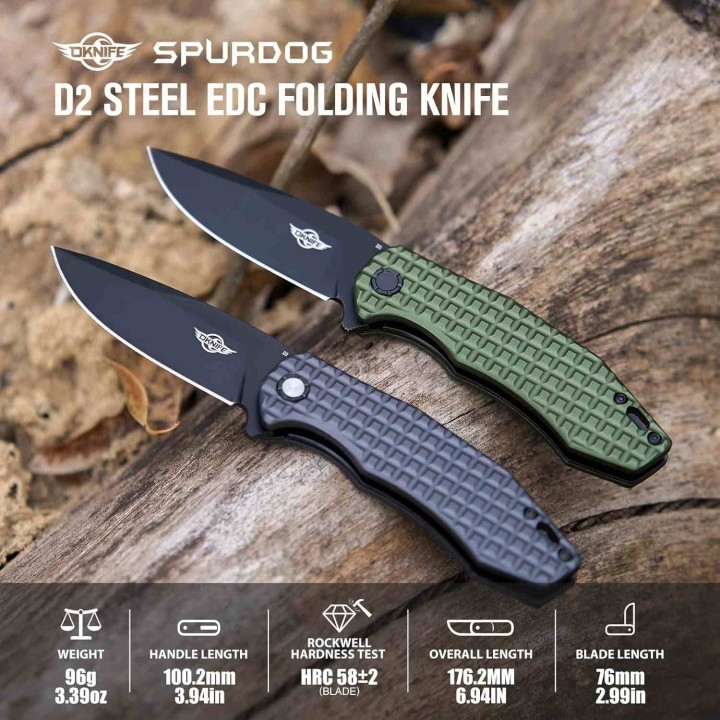 Couteau Olight Oknife Spurdog Gray Lame Acier D2 Manche Aluminium Crossbar Lock Clip OKNSPURDOGGMG - Livraison Gratuite