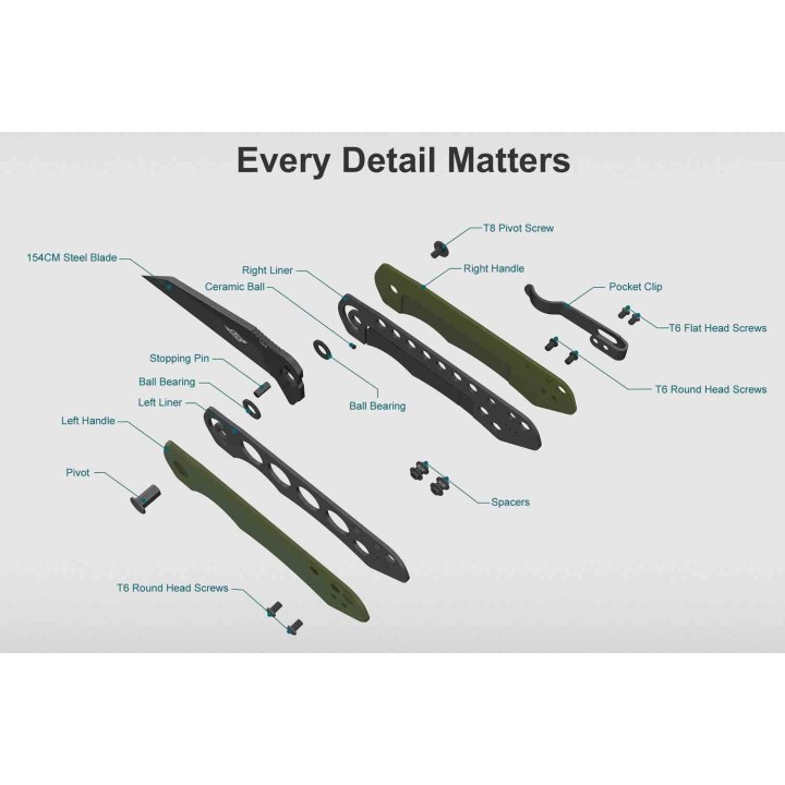 Couteau Oknife Freeze Lame Acier 154CM Wharncliffe Manche Aluminium Green Liner Lock Clip OKNFREEZEODG - Livraison Gratuite