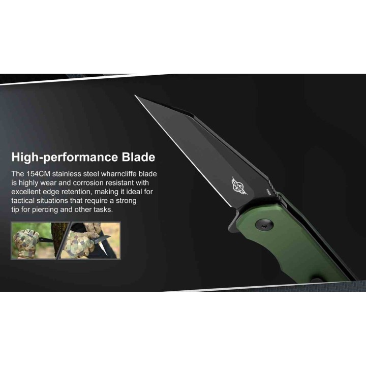 Couteau Oknife Freeze Lame Acier 154CM Wharncliffe Manche Aluminium Green Liner Lock Clip OKNFREEZEODG - Livraison Gratuite