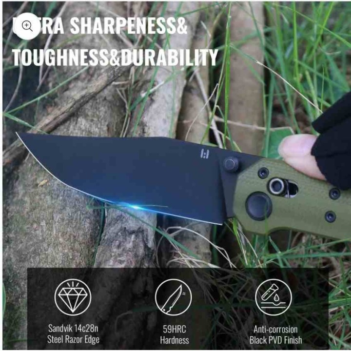 Couteau HIGHTRON Pathwright HK03 Lame Acier 14C28N Manche G10 OD Green Axis Lock HTK03GRN - Livraison Gratuite