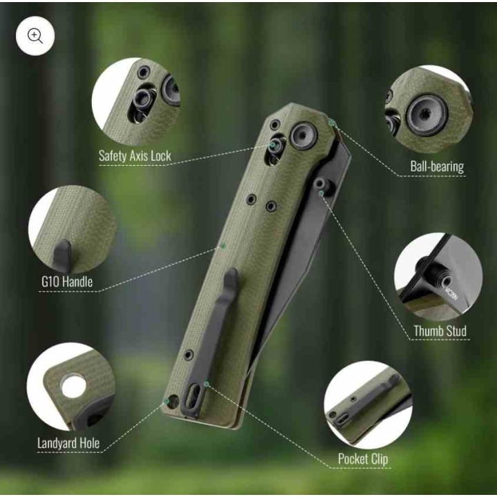 Couteau HIGHTRON Pathwright HK03 Lame Acier 14C28N Manche G10 OD Green Axis Lock HTK03GRN - Livraison Gratuite