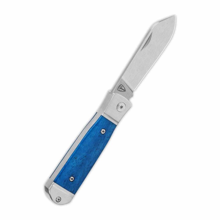 Couteau QSP Jumping Jack Slip Joint Lame Acier 14C28N Sheepsfoot Manche Os Blue QS167B - Livraison Gratuite