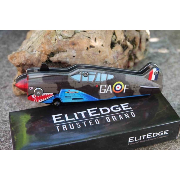 Lot de 3 Couteau ElitEdge Avion de Combat Lame Acier Inox Manche Synthétique Liner Lock A/O Clip EE10A85GY - Livraison Gratuite