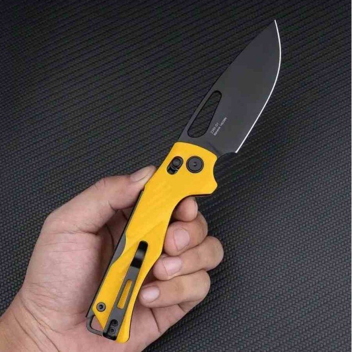 Couteau SRM Mirage Yellow 239X-GY Lame Acier Sandvik 14C28N Manche G10 Ambi-Lock KIVT SRM239XGY - Livraison Gratuite
