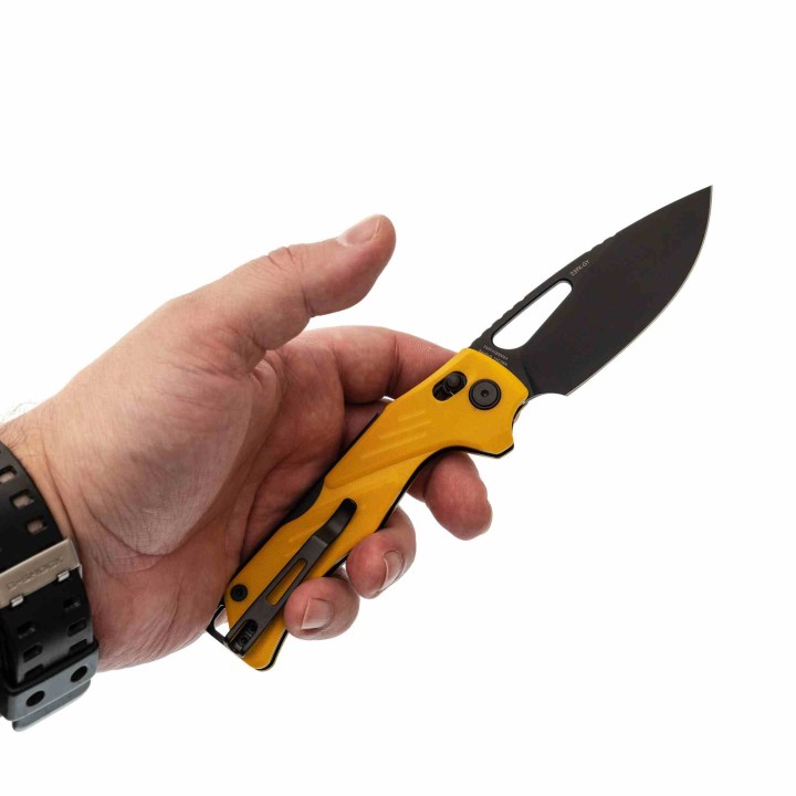 Couteau SRM Mirage Yellow 239X-GY Lame Acier Sandvik 14C28N Manche G10 Ambi-Lock KIVT SRM239XGY - Livraison Gratuite