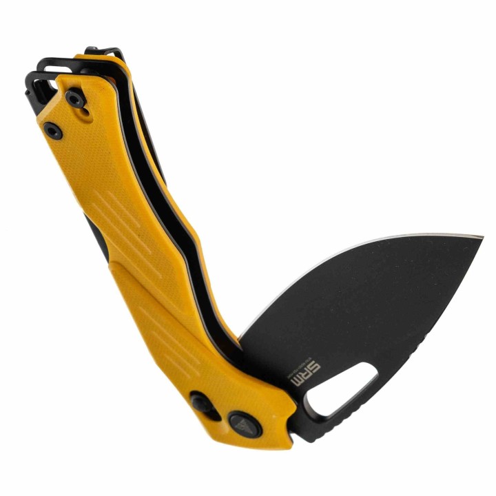 Couteau SRM Mirage Yellow 239X-GY Lame Acier Sandvik 14C28N Manche G10 Ambi-Lock KIVT SRM239XGY - Livraison Gratuite