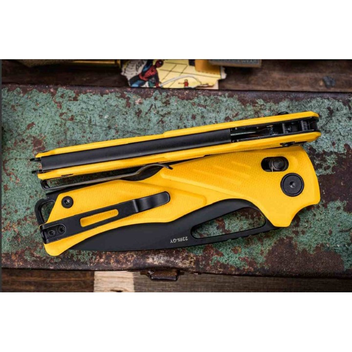 Couteau SRM Mirage Yellow 239X-GY Lame Acier Sandvik 14C28N Manche G10 Ambi-Lock KIVT SRM239XGY - Livraison Gratuite