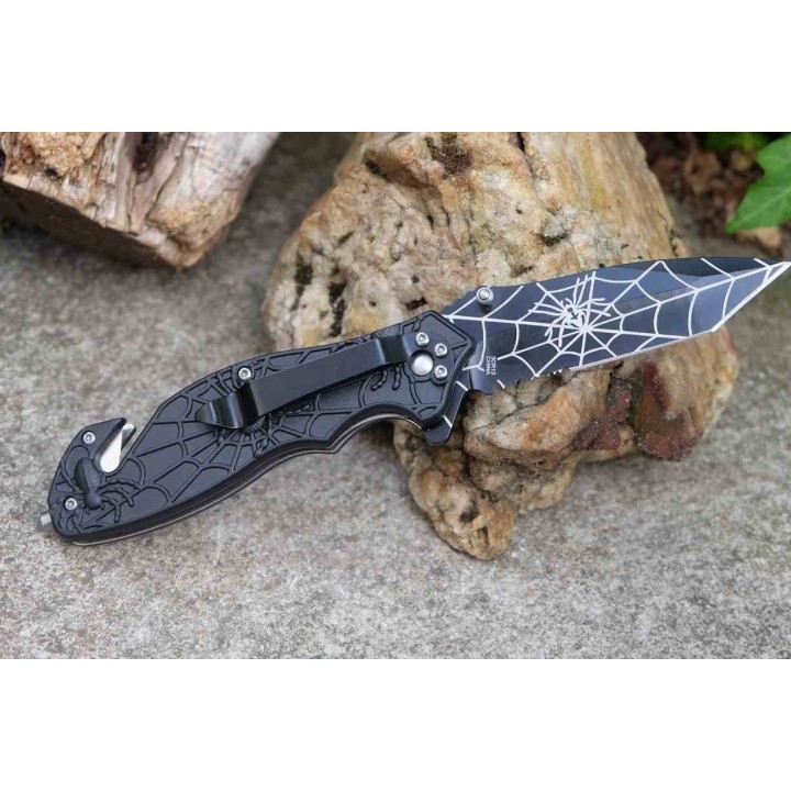Lot de 3 Couteau de Spyderman Lame Tanto Serr Black Acier Inox Manche ABS Noir Linerlock CN300568BK - Livraison Gratuite