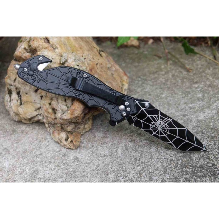 Lot de 3 Couteau de Spyderman Lame Tanto Serr Black Acier Inox Manche ABS Noir Linerlock CN300568BK - Livraison Gratuite