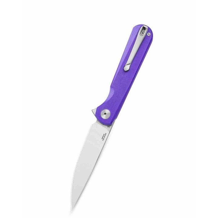 Couteau BESTECHMAN Flick Purple Lame Drop Point SW Acier D2 Manche G10 Liner Lock KIVT Clip BTKMK13B - Livraison Gratuite