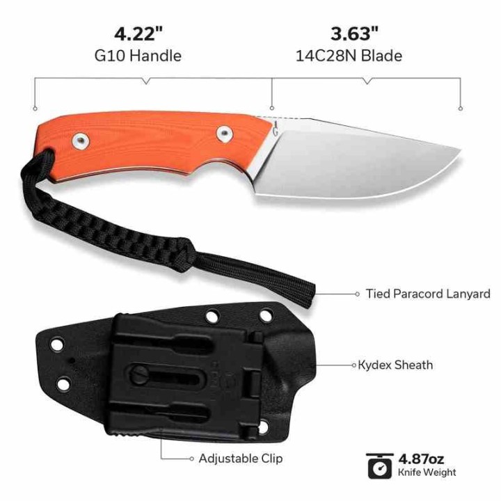 Couteau Civivi Gander Orange Lame Acier 14C28N Manche G10 Étui Kydex CIVC24058B1 - Livraison Gratuite