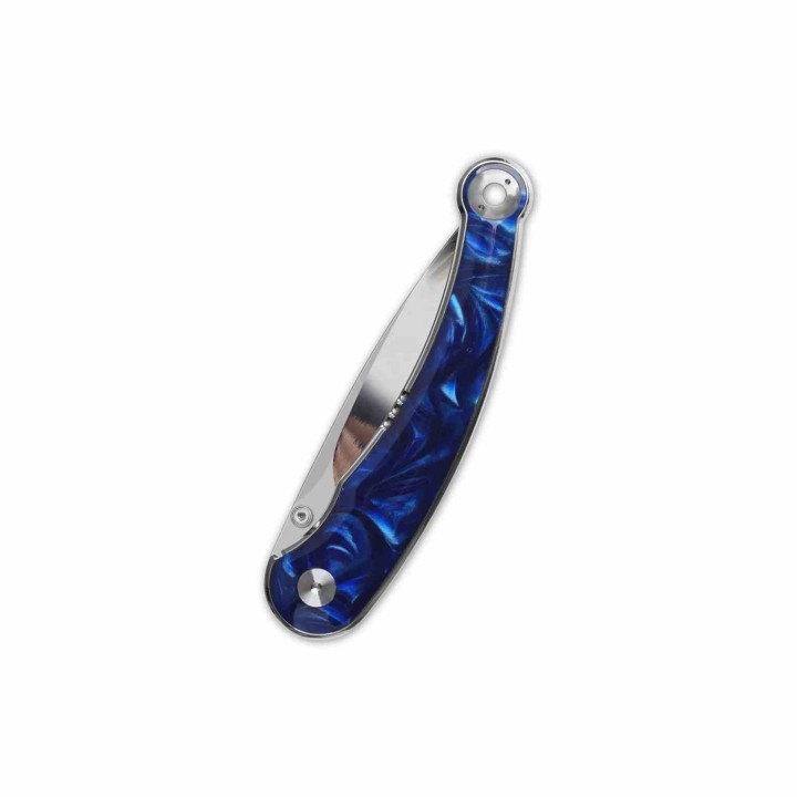 Couteau QSP Dolphin Blue Lame Acier 14C28N Miroir Manche Resin Liner Lock KIVT QS161E - Livraison Gratuite