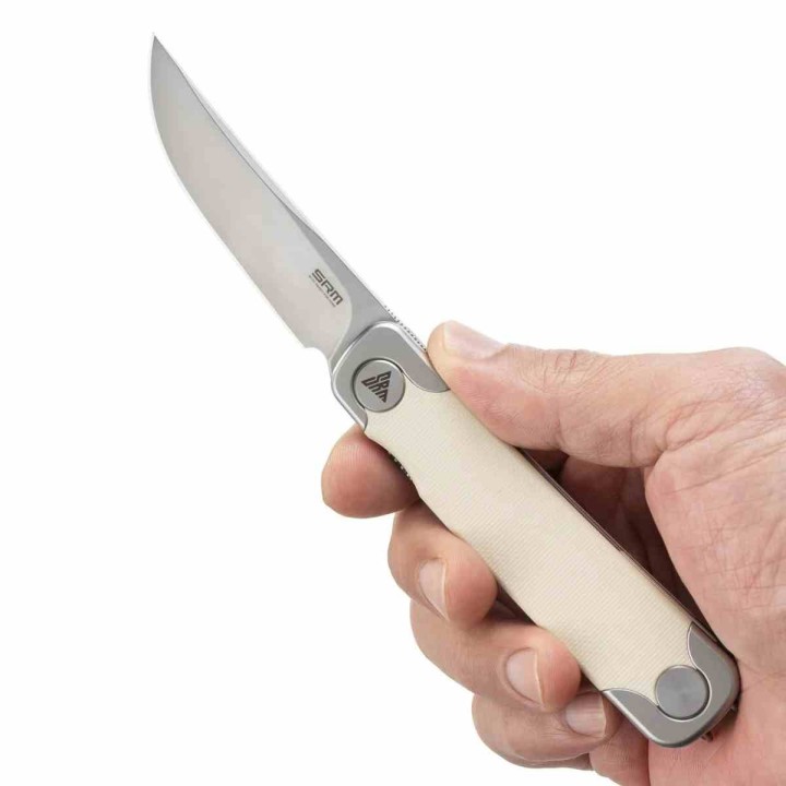 Couteau SRM Enso Tan Lame Acier Sandvik 14C28N Manche G10 Linerlock KIVT SRM131MGT - Livraison Gratuite