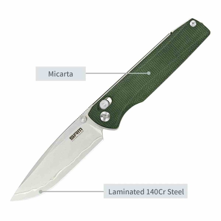 Couteau SRM Terrier Green Lame Laminated 140Cr Manche Micarta Ambi-Lock Clip SRM258LMG2 - Livraison Gratuite