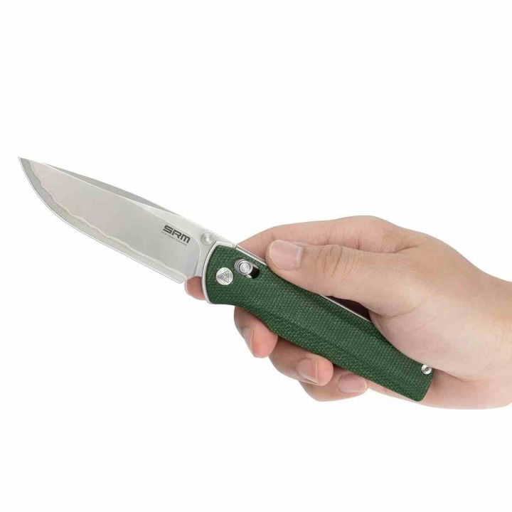 Couteau SRM Terrier Green Lame Laminated 140Cr Manche Micarta Ambi-Lock Clip SRM258LMG2 - Livraison Gratuite