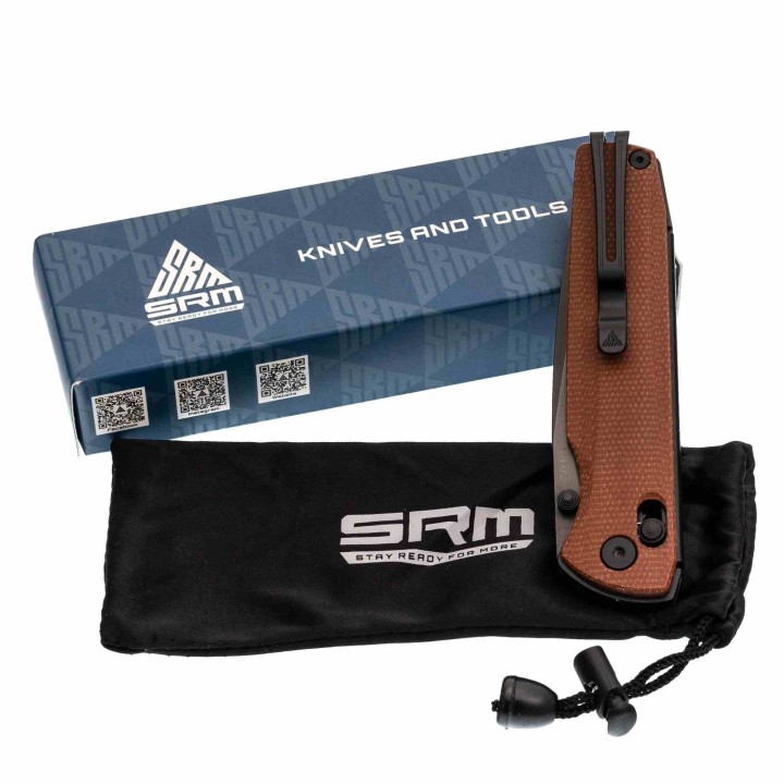 Couteau SRM Terrier Brown Lame Laminated 140Cr Manche Micarta Ambi-Lock Clip SRM258LMN2 - Livraison Gratuite
