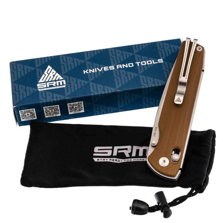 Couteau SRM Terrier Brown Lame Laminated 140Cr Manche G10 Ambi-Lock Clip SRM258LGW2 - Livraison Gratuite
