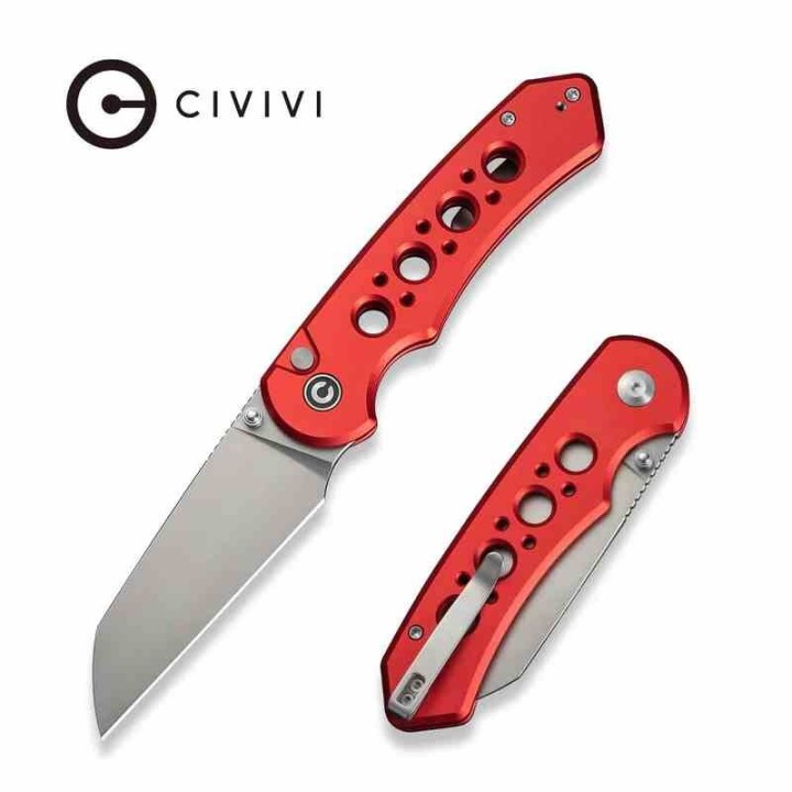Couteau Civivi Pragma Prime Red Button Lock Lame Wharncliffe Acier 14C28N Manche Alu KIVT CIVC240672  - Livraison Gratuite