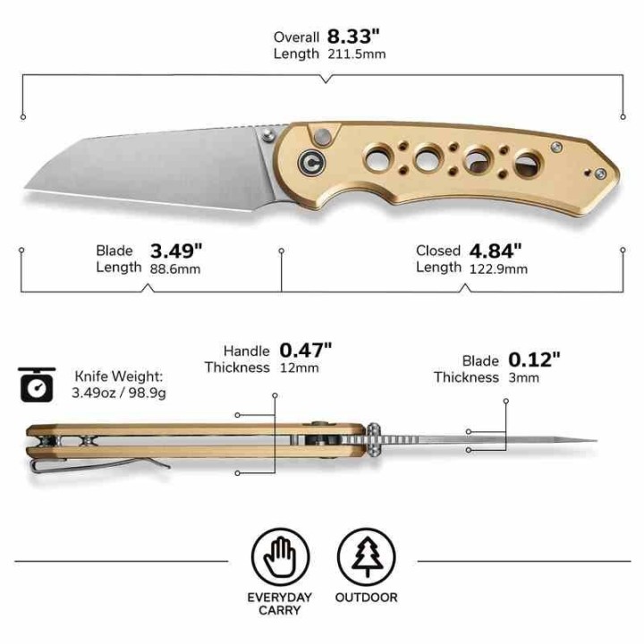 Couteau Civivi Pragma Prime Champagne Button Lock Lame Wharncliffe Acier 14C28N Manche Alu KIVT CIVC240673  - Livraison Gratuite