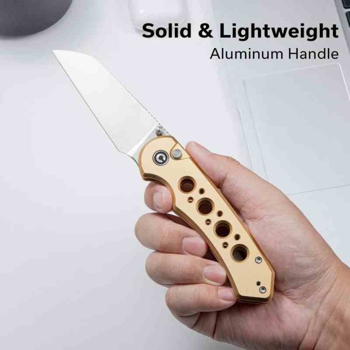 Couteau Civivi Pragma Prime Champagne Button Lock Lame Wharncliffe Acier 14C28N Manche Alu KIVT CIVC240673  - Livraison Gratuite