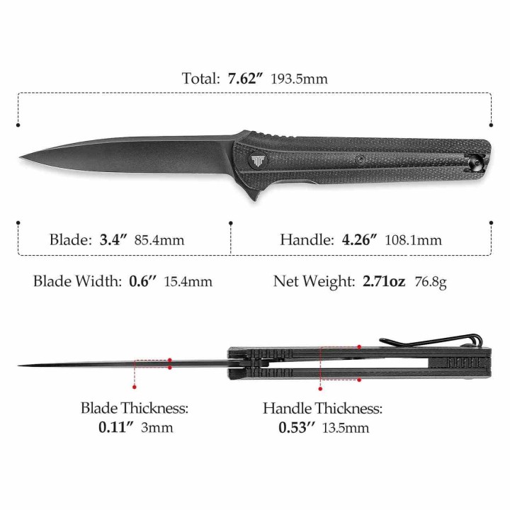 Couteau Trivisa Seagull-Black Lame Acier 14C28N Manche Micarta KIVT Linerlock Clip TVTY28BM14 - Livraison Gratuite