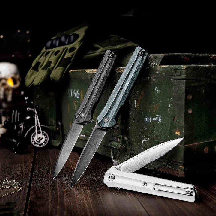 Couteau Trivisa Seagull-White Lame Acier 14C28N Manche G10 KIVT Linerlock Clip TVTY28WG14 - Livraison Gratuite