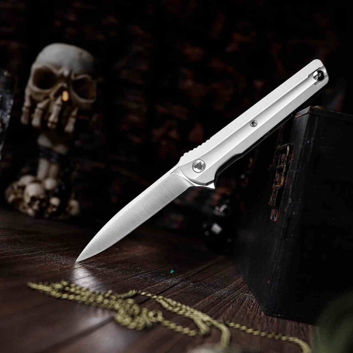 Couteau Trivisa Seagull-White Lame Acier 14C28N Manche G10 KIVT Linerlock Clip TVTY28WG14 - Livraison Gratuite