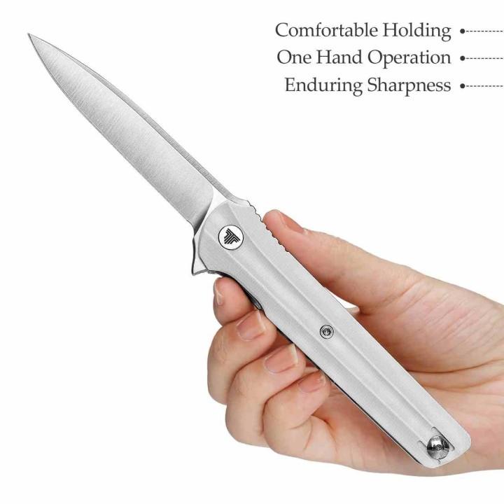 Couteau Trivisa Seagull-White Lame Acier 14C28N Manche G10 KIVT Linerlock Clip TVTY28WG14 - Livraison Gratuite