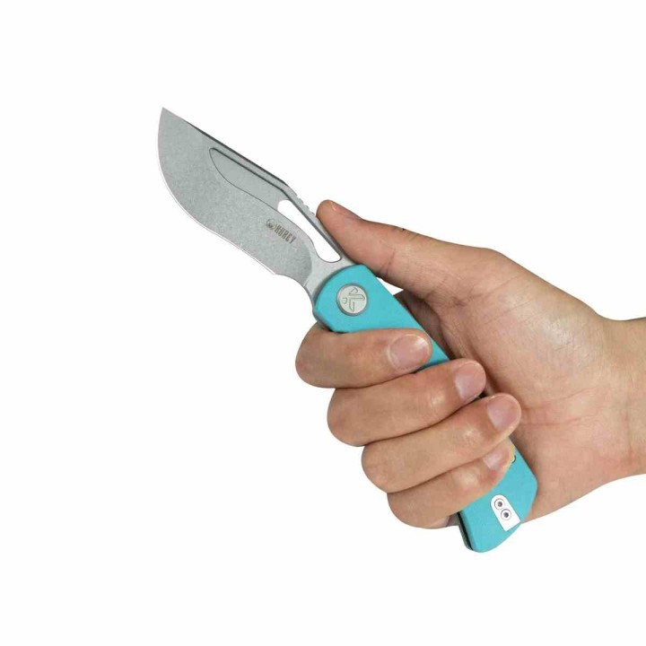 Couteau Kubey Gurkha Blue Lame Kukri Acier 14C28N Manche G-10 Blue KIVT Linerlock KUB397B - Livraison Gratuite