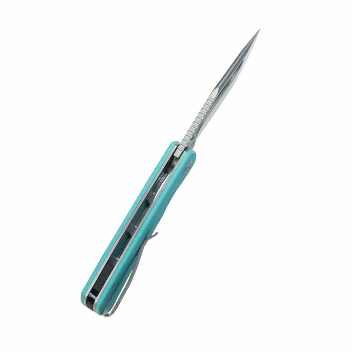 Couteau Kubey Gurkha Blue Lame Kukri Acier 14C28N Manche G-10 Blue KIVT Linerlock KUB397B - Livraison Gratuite