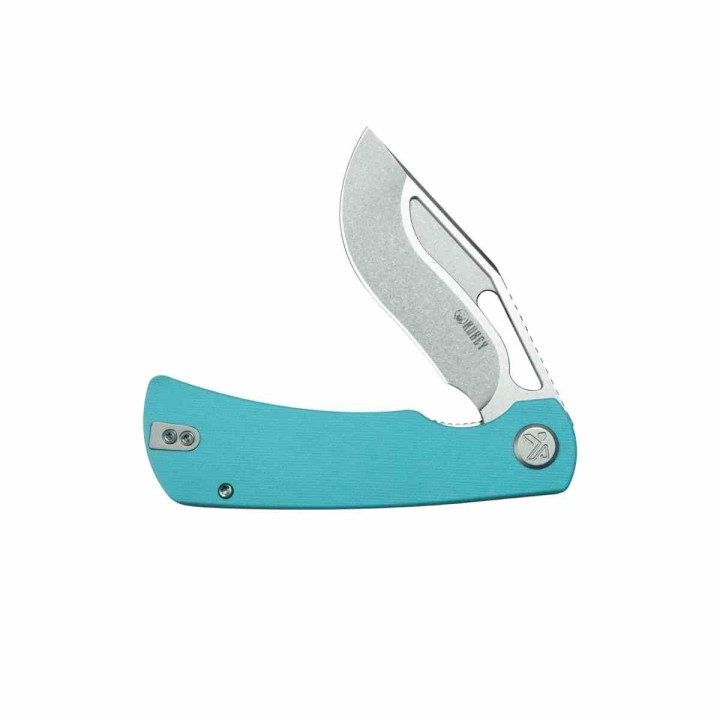 Couteau Kubey Gurkha Blue Lame Kukri Acier 14C28N Manche G-10 Blue KIVT Linerlock KUB397B - Livraison Gratuite