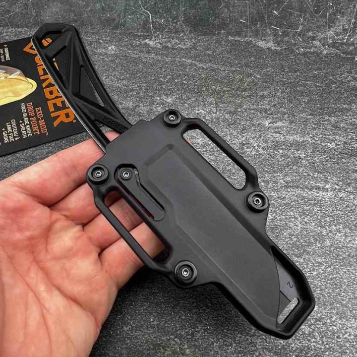 Couteau Bushcraft Gerber Exo-Mod Drop Point Lame 7Cr17MoV Manche Caoutchouc Noir Étui Polypropylène G4084 - Livraison Gratuite 