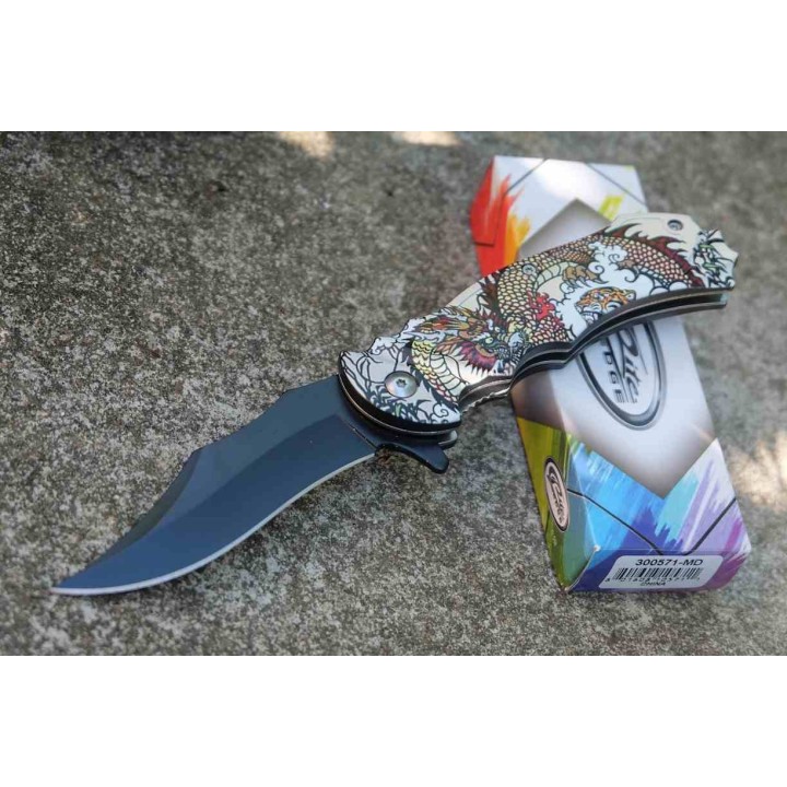 Lot de 3 Couteau Semi Automatique Meiji Dragon Linerlock Lame Clip Point Acier Inox Manche ABS CN300571MD - Livraison Gratuite