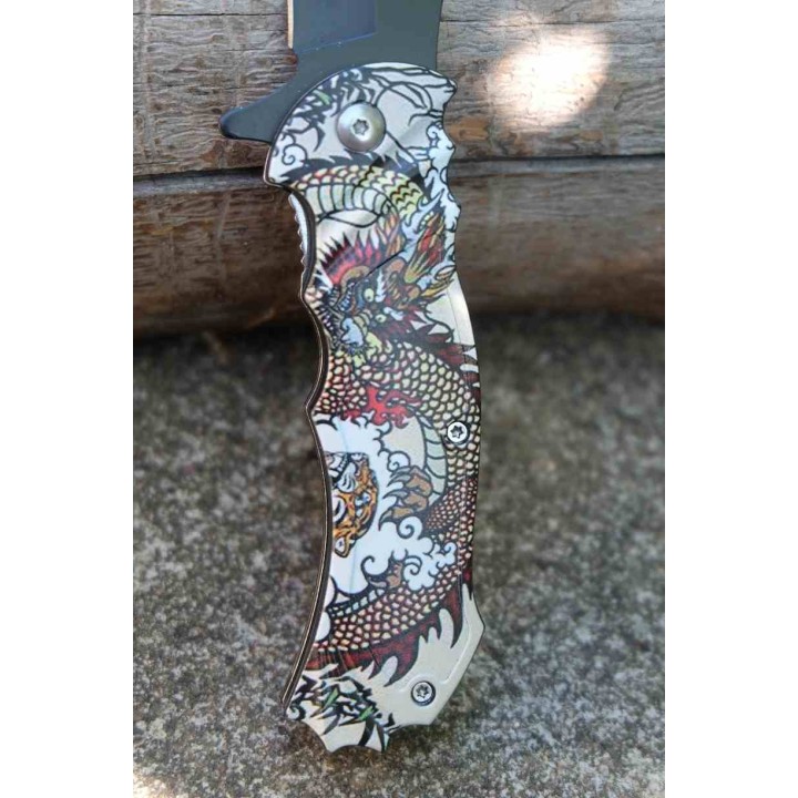 Lot de 3 Couteau Semi Automatique Meiji Dragon Linerlock Lame Clip Point Acier Inox Manche ABS CN300571MD - Livraison Gratuite