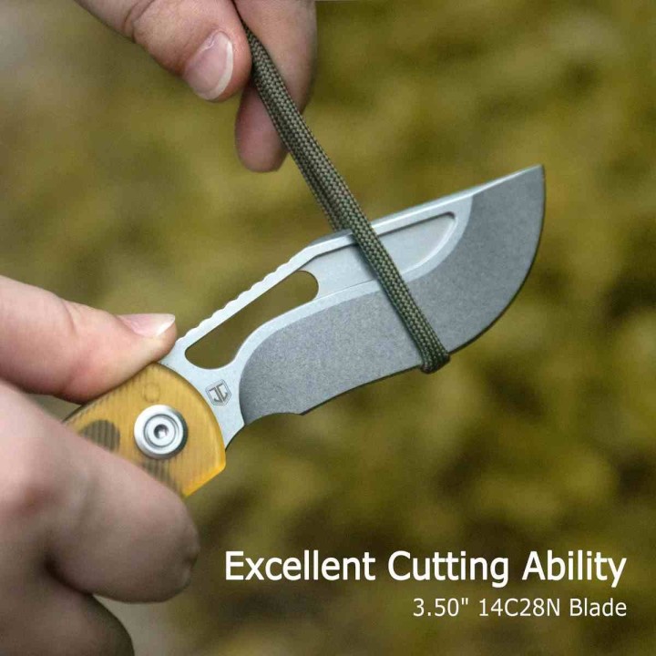 Couteau Kubey Gurkha Yellow Lame Kukri Acier 14C28N Manche Ultem Yellow KIVT Linerlock KUB397C - Livraison Gratuite