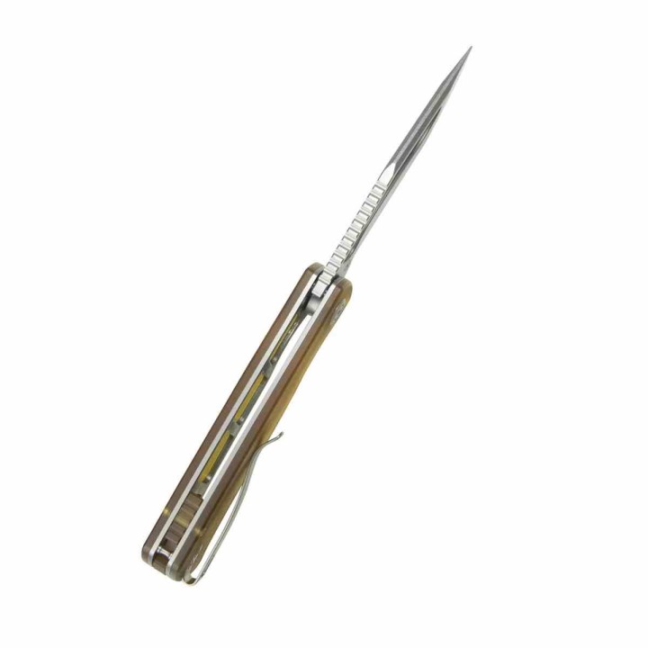 Couteau Kubey Gurkha Yellow Lame Kukri Acier 14C28N Manche Ultem Yellow KIVT Linerlock KUB397C - Livraison Gratuite