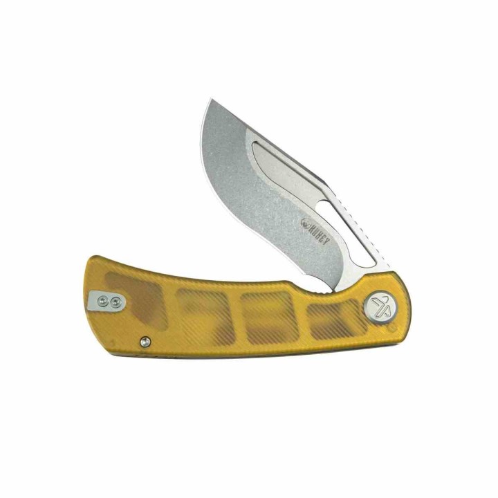 Couteau Kubey Gurkha Yellow Lame Kukri Acier 14C28N Manche Ultem Yellow KIVT Linerlock KUB397C - Livraison Gratuite