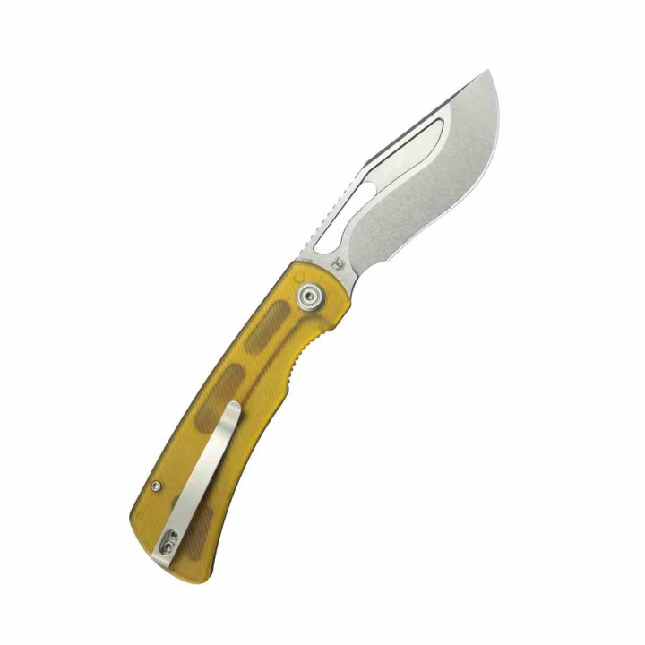 Couteau Kubey Gurkha Yellow Lame Kukri Acier 14C28N Manche Ultem Yellow KIVT Linerlock KUB397C - Livraison Gratuite