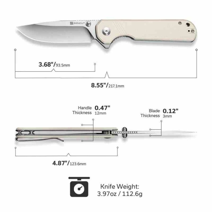 Couteau Pliant Sencut Aetheris Ivory EDC Lame Clip Point 9Cr18MoV Satinée Manche G10 Linerlock KIVT S240951 - Livraison Gratuite