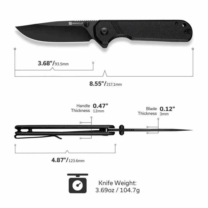 Couteau Sencut Aetheris Black EDC Lame Clip Point 9Cr18MoV Blk Manche Micarta Linerlock Flipper S240953 - Livraison Gratuite