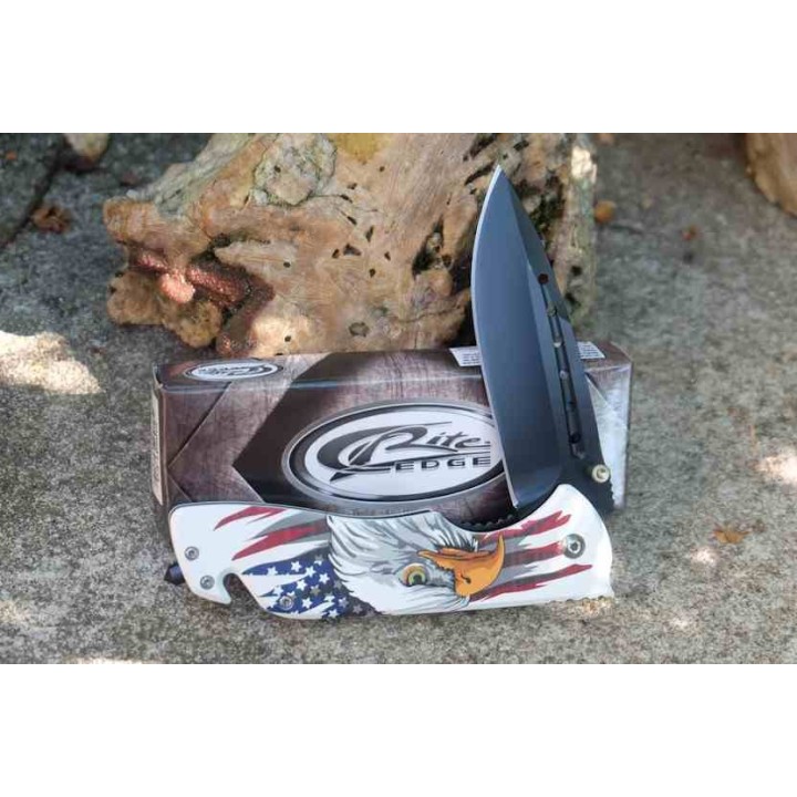 Lot de 3 Couteau Semi Automatique Rescue Lame Acier 3Cr13 Manche Aigle Drapeau Fonctions Secours CN300601EG - Livraison Gratuite