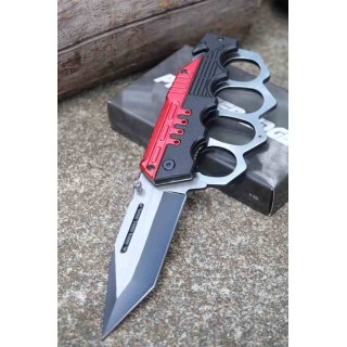 Lot de 3 Couteau de Black Bloc Poing Américain Semi Auto Lame Tanto Manche Brise Vitres Cutter CN300459RD - Livraison Gratuite