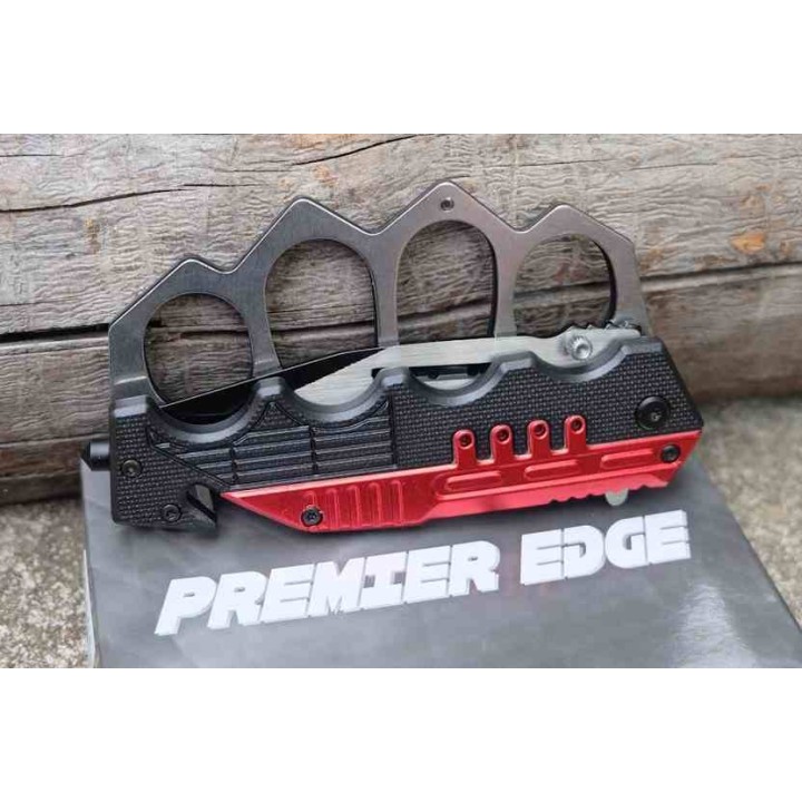 Lot de 3 Couteau de Black Bloc Poing Américain Semi Auto Lame Tanto Manche Brise Vitres Cutter CN300459RD - Livraison Gratuite