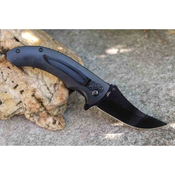 Lot de 3 Couteau Semi AUto Dragon Bleu Lame Recurve Inox Manche ABS Noir Linerlock Clip CN300551BL - Livraison Gratuite
