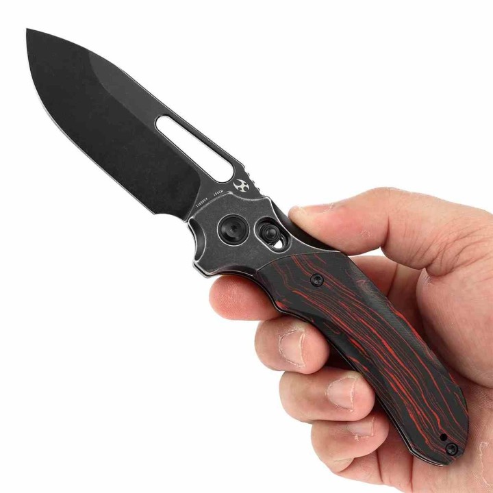 Couteau Kansept Quasar Lame Drop Point 154CM Manche G-Mascus Rouge/Noir Cross Bar Lock Clip KT1099V4 - Livraison Gratuite